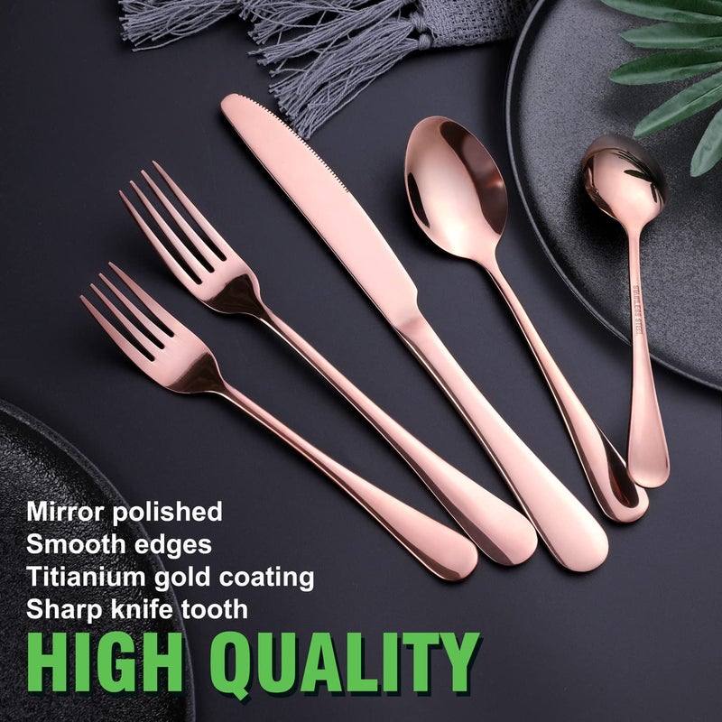 OGORI Copper/Rose Gold Silverware Set, OGORI 40-Piece Stainless Steel Flatware Set, Kitchen Utensil Set Service for 8, Mirror Polished Tableware Cutlery Set for Home and Restaurant, Dishwasher Safe - Image 5